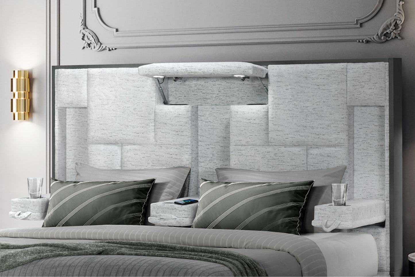 Oscar Modern Bed with LED, Charger & Speakers
