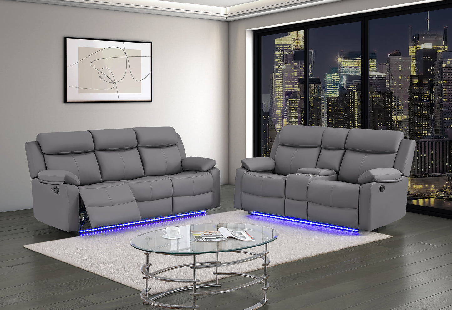 LED Reclining Sofa Set with Console & Glider Recliner