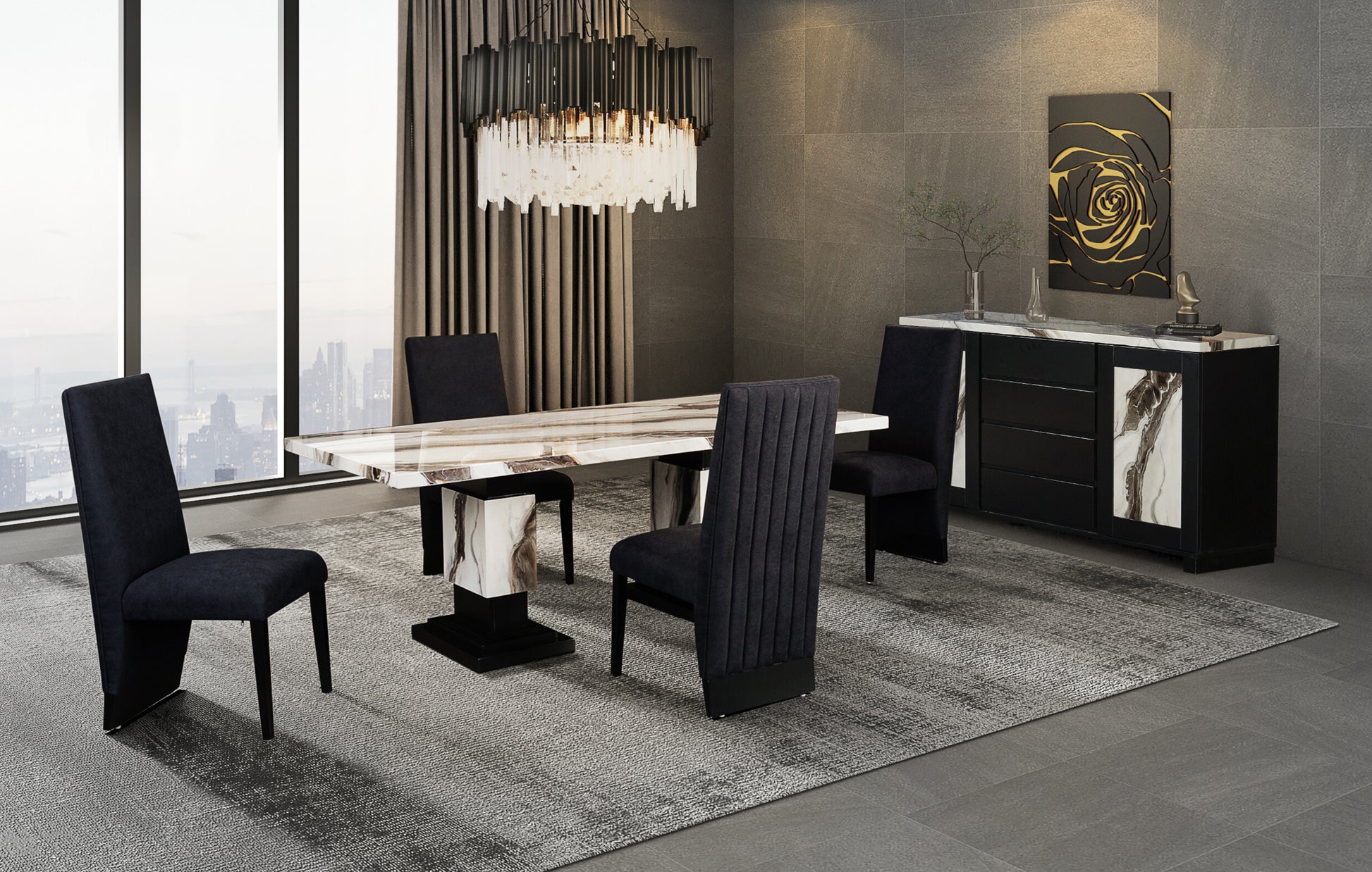 Panda Marble Dining Set with Buffet
