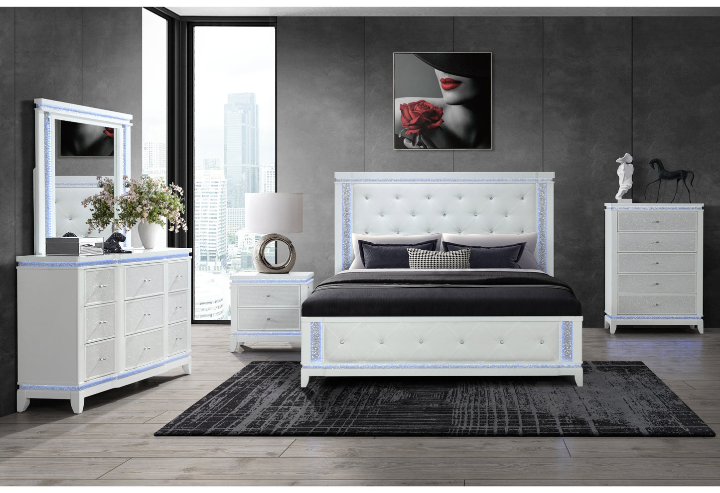 Alina White LED Bedroom Collection