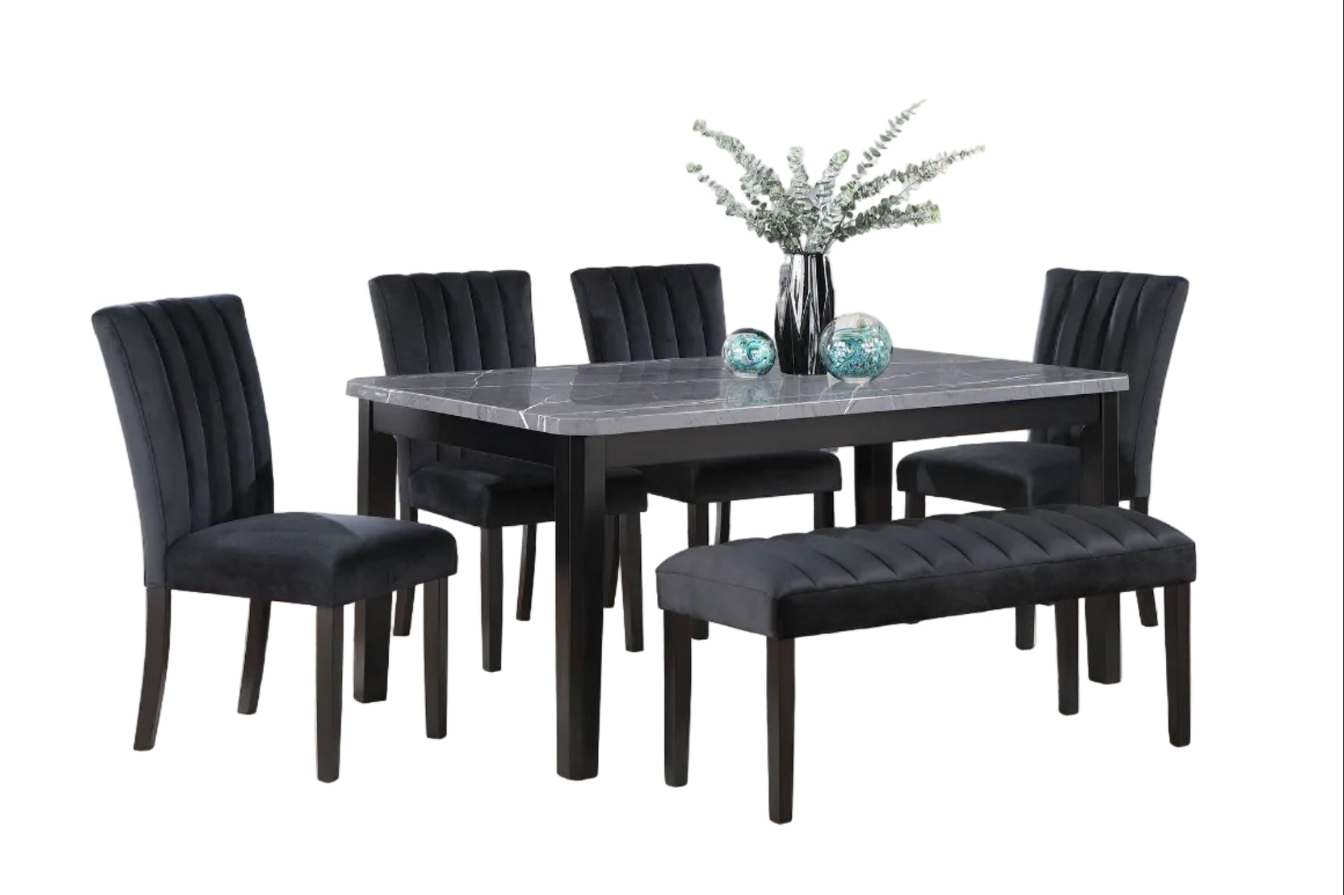 Grey Marble Dining Set with Bench