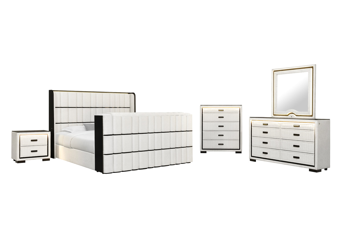 Isabella White & Black LED Bedroom Collection