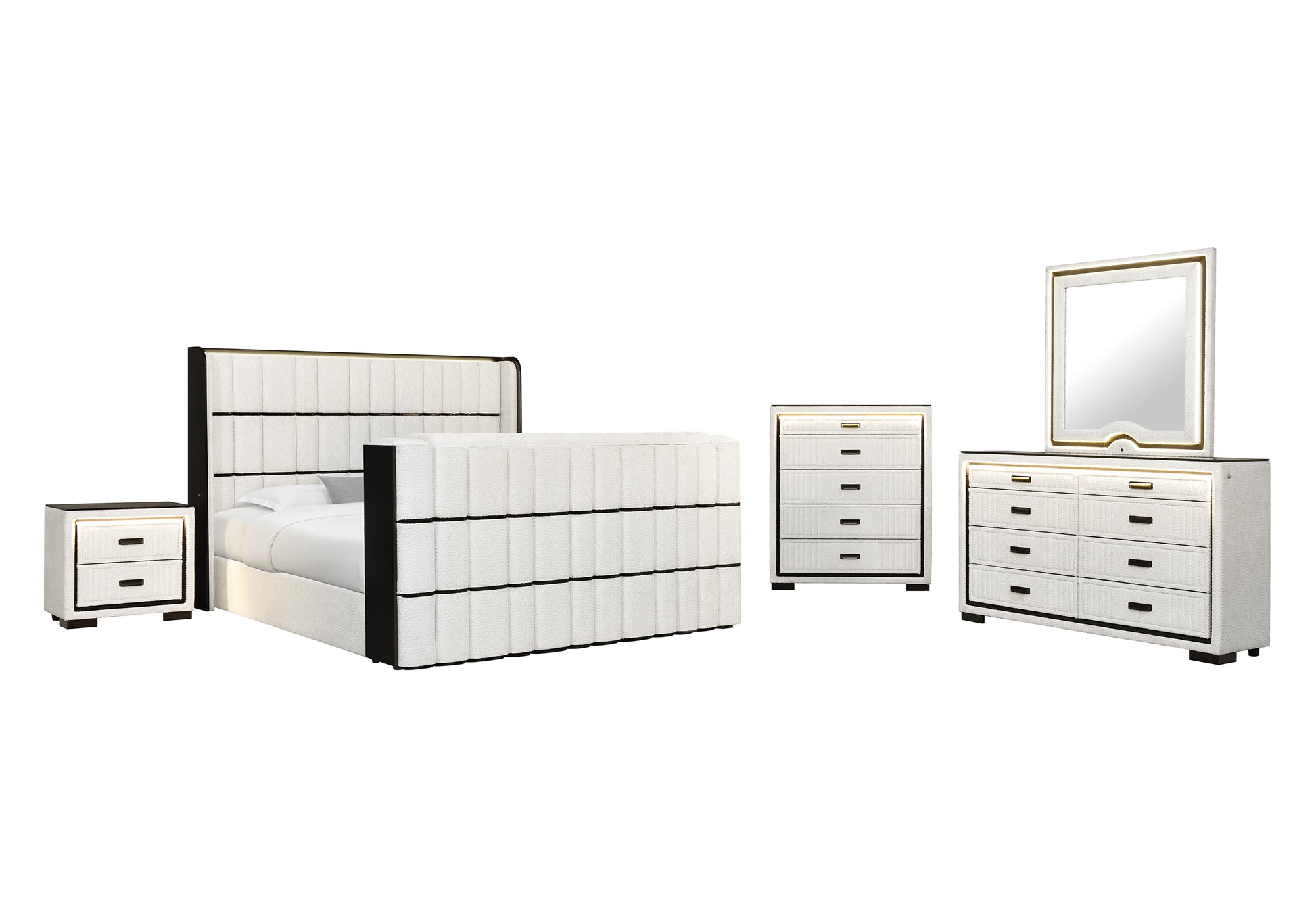 Isabella White & Black LED Bedroom Collection