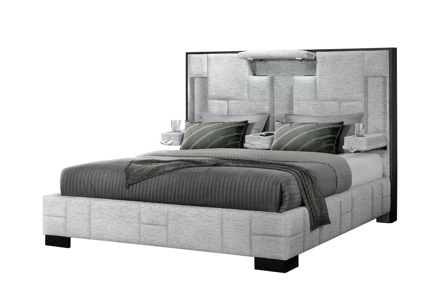 Oscar Modern Bed with LED, Charger & Speakers