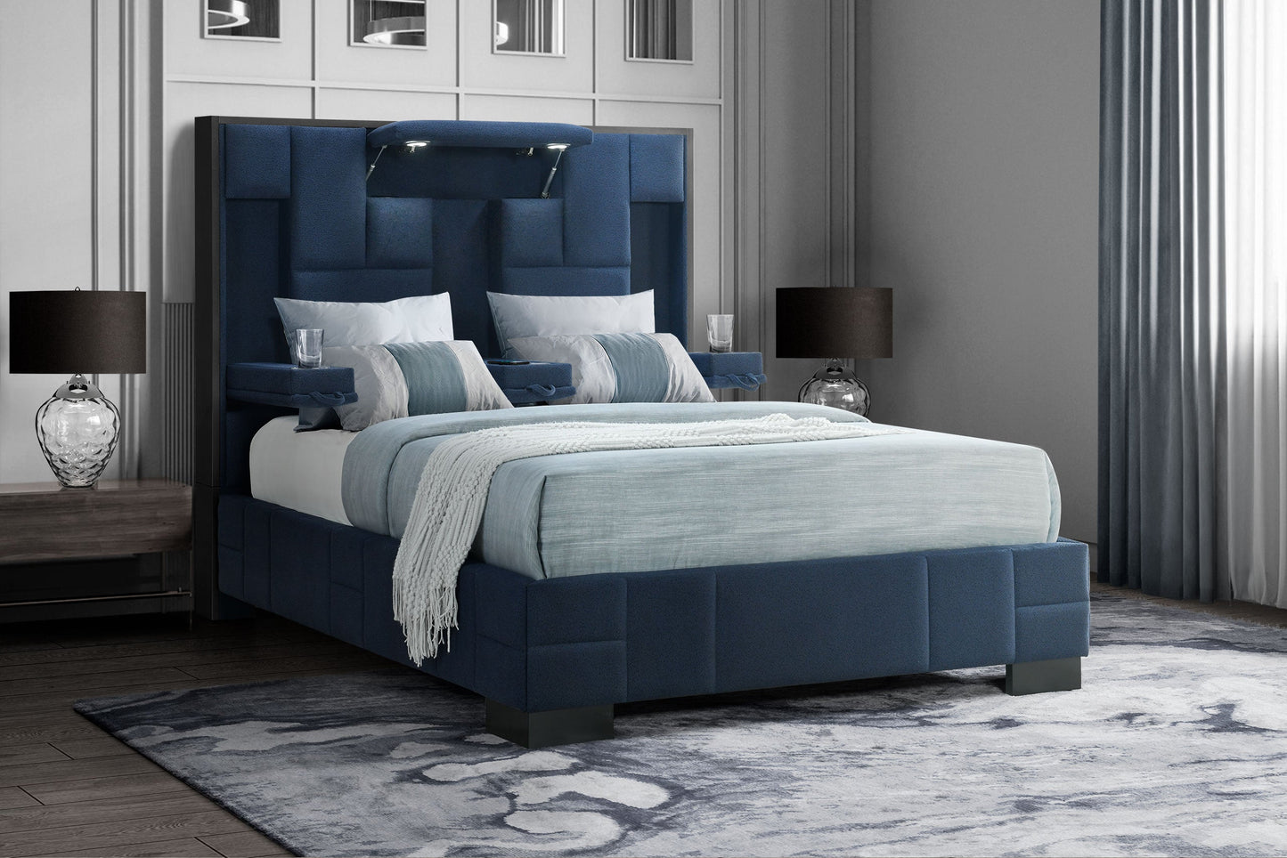 Oscar Modern Bed with LED, Charger & Speakers