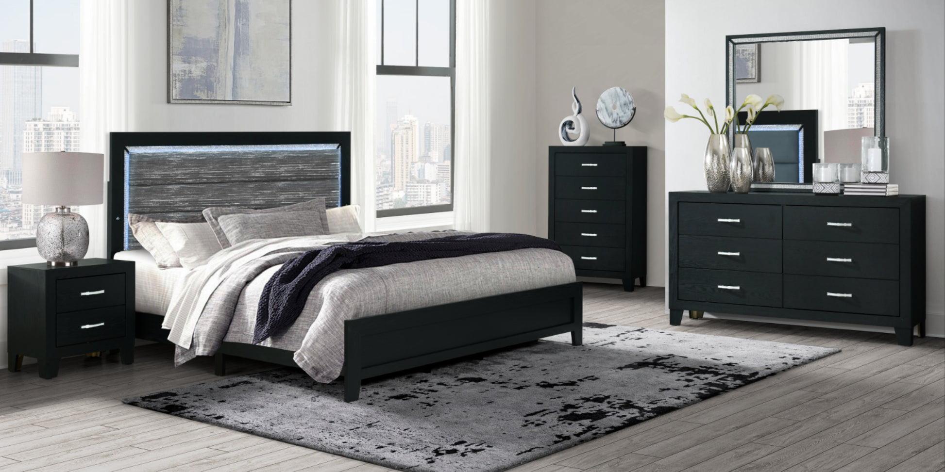 Reid Black LED Bedroom Collection