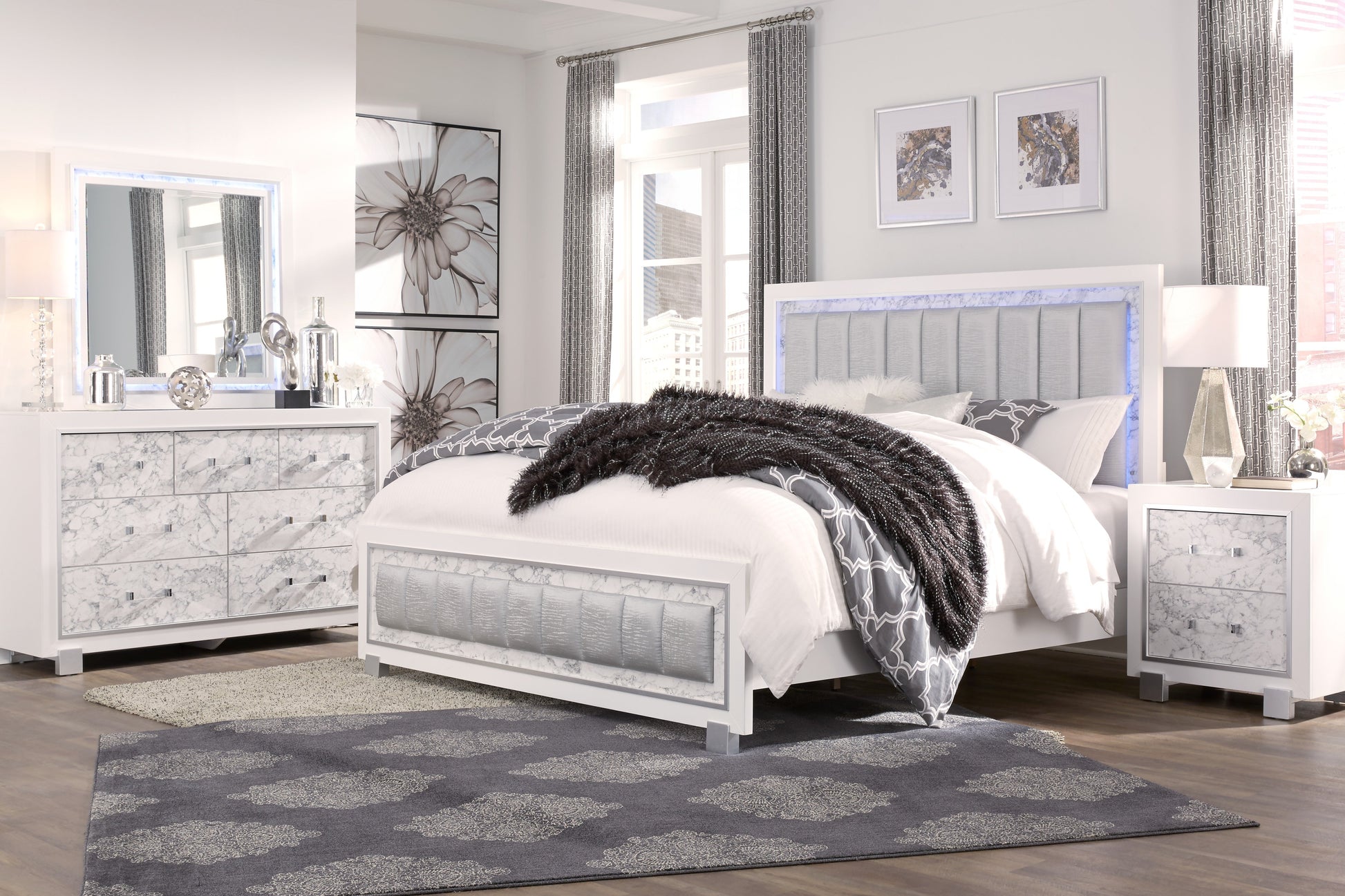 Santorini White LED Bedroom Collection