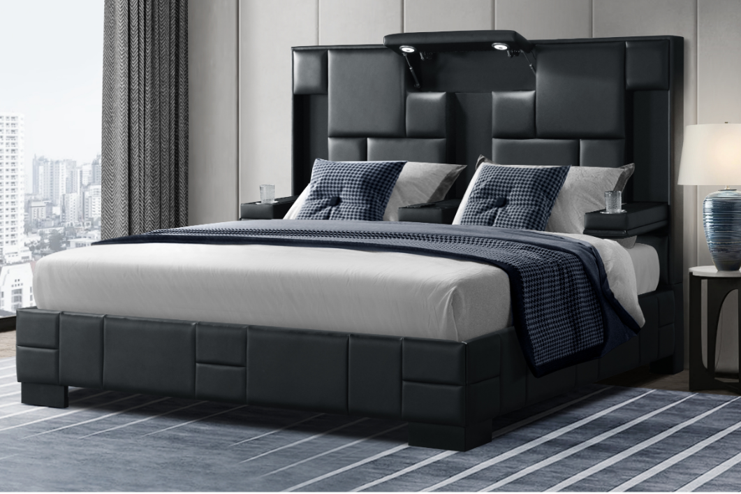 Oscar Modern Bed with LED, Charger & Speakers