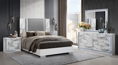 Ylime White Marble LED Bedroom Collection