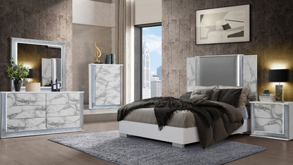 Ylime White Marble LED Bedroom Collection