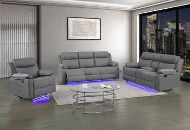 LED Reclining Sofa Set with Console & Glider Recliner