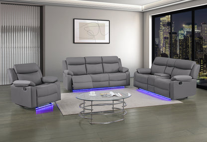 LED Reclining Sofa Set with Console & Glider Recliner
