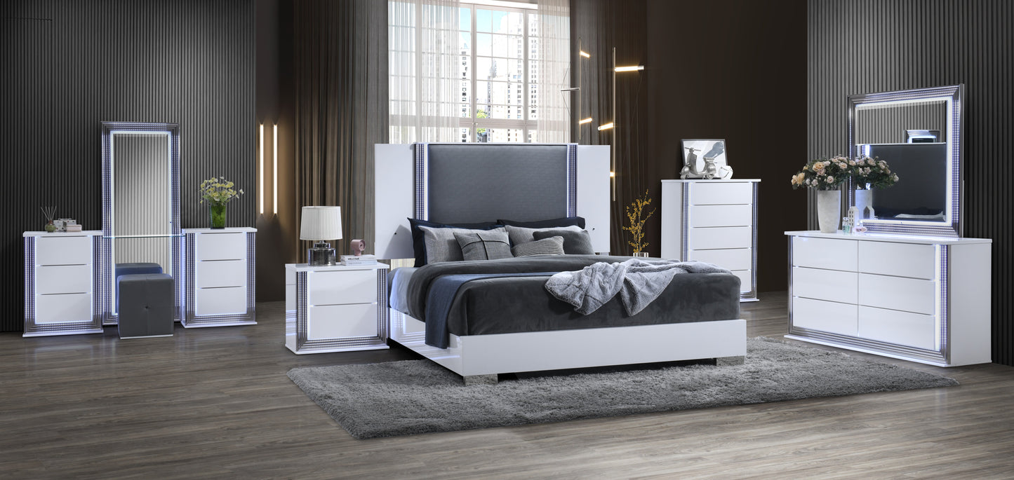 Ylime Smooth White LED Bedroom Collection
