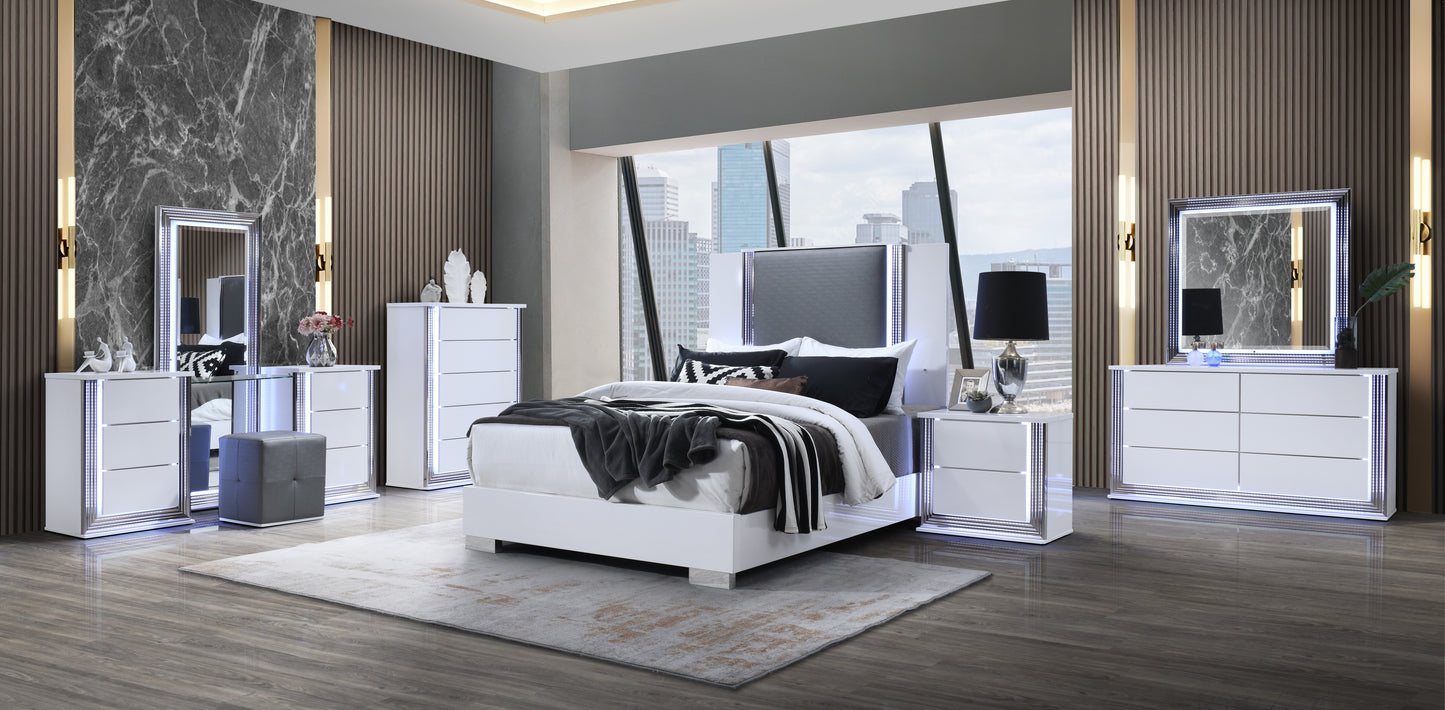 Ylime Smooth White LED Bedroom Collection