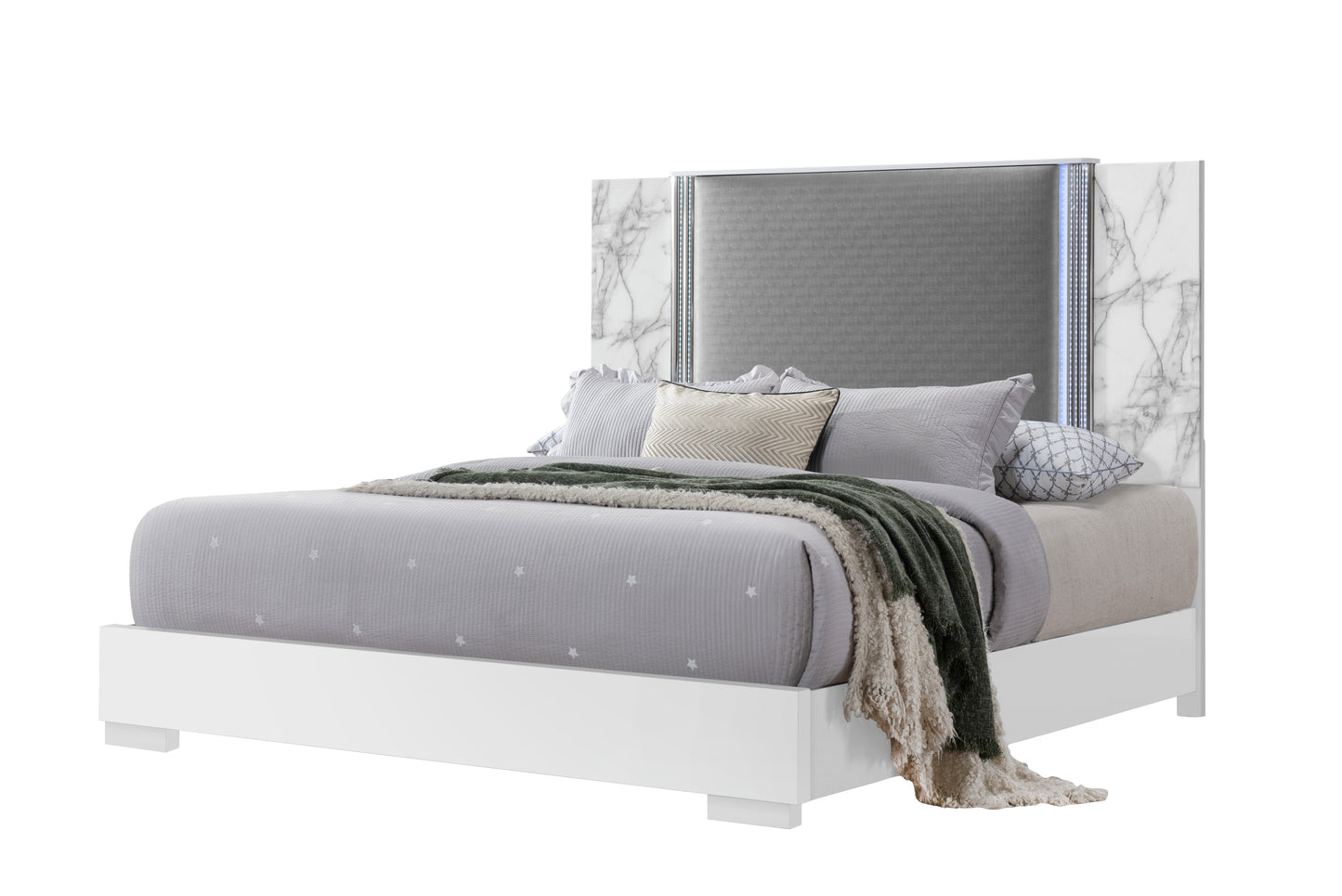 Ylime White Marble LED Bedroom Collection