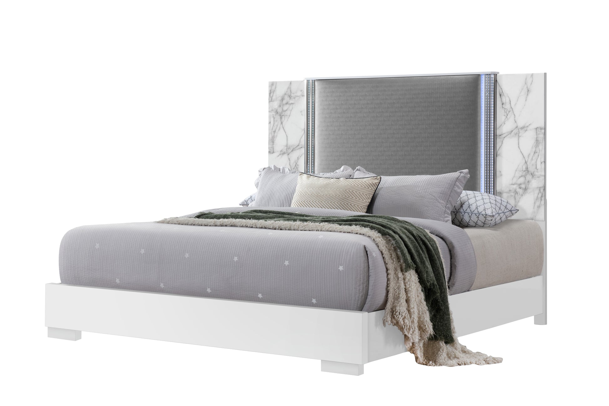 Ylime White Marble LED Bedroom Collection