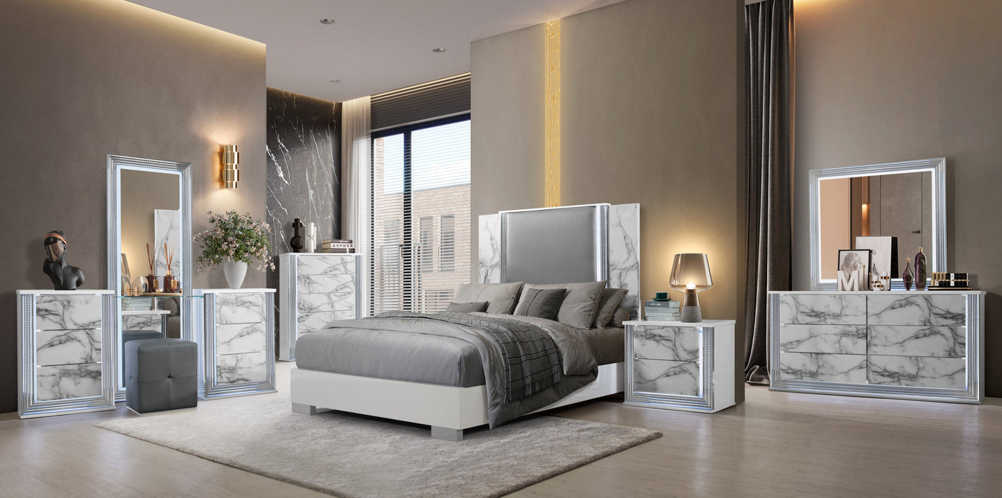 Ylime White Marble LED Bedroom Collection