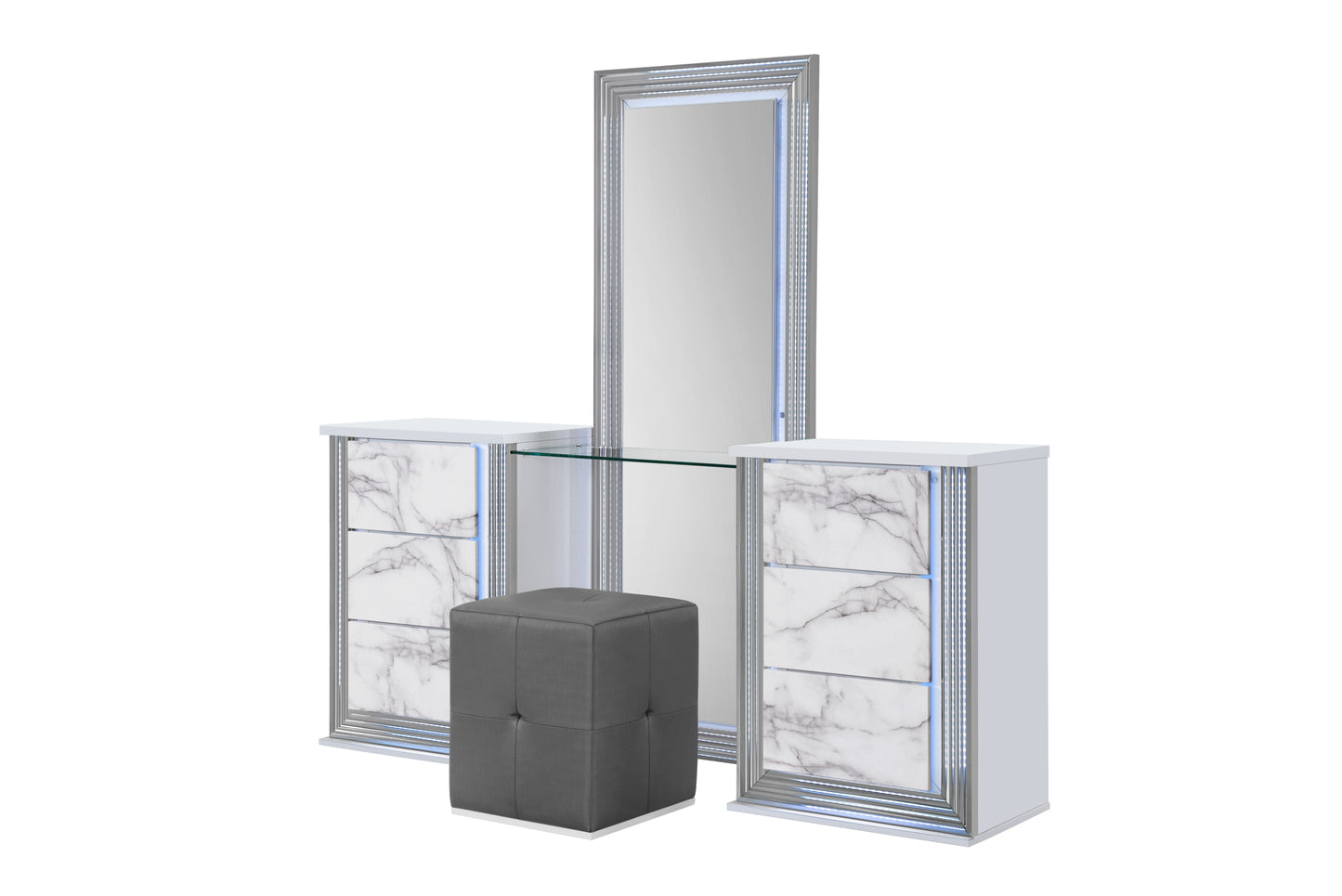 Ylime White Marble LED Bedroom Collection