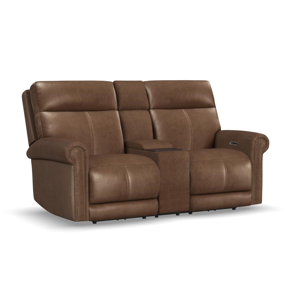 Alexander Power Reclining Loveseat with Console, Power Headrest & Lumbar - Leather 706-71