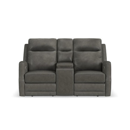 Maxwell Power Reclining Loveseat with Console, Power Headrests and Lumbar - Black