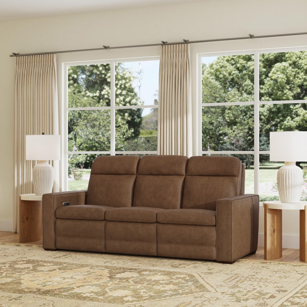 Dutch Power Reclining Sofa with Console, Power Headrest, & Lumbar - Leather 562-80