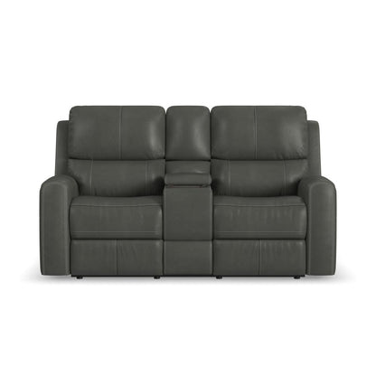Linden Power Reclining Loveseat with Console & Power Headrests & Lumbar - Leather 946-02