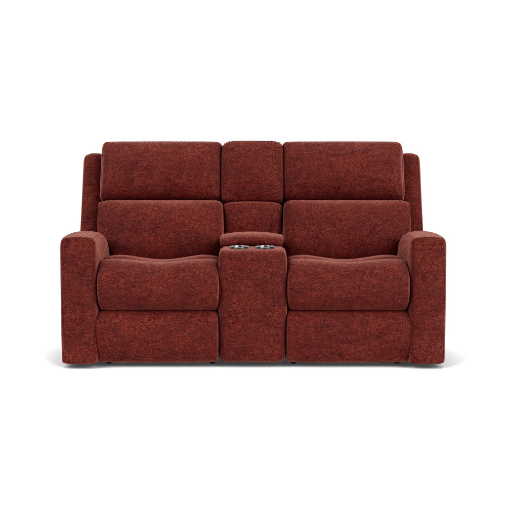 Score Power Reclining Loveseat with Console & Power Headrests & Lumbar - Fabric 300-01
