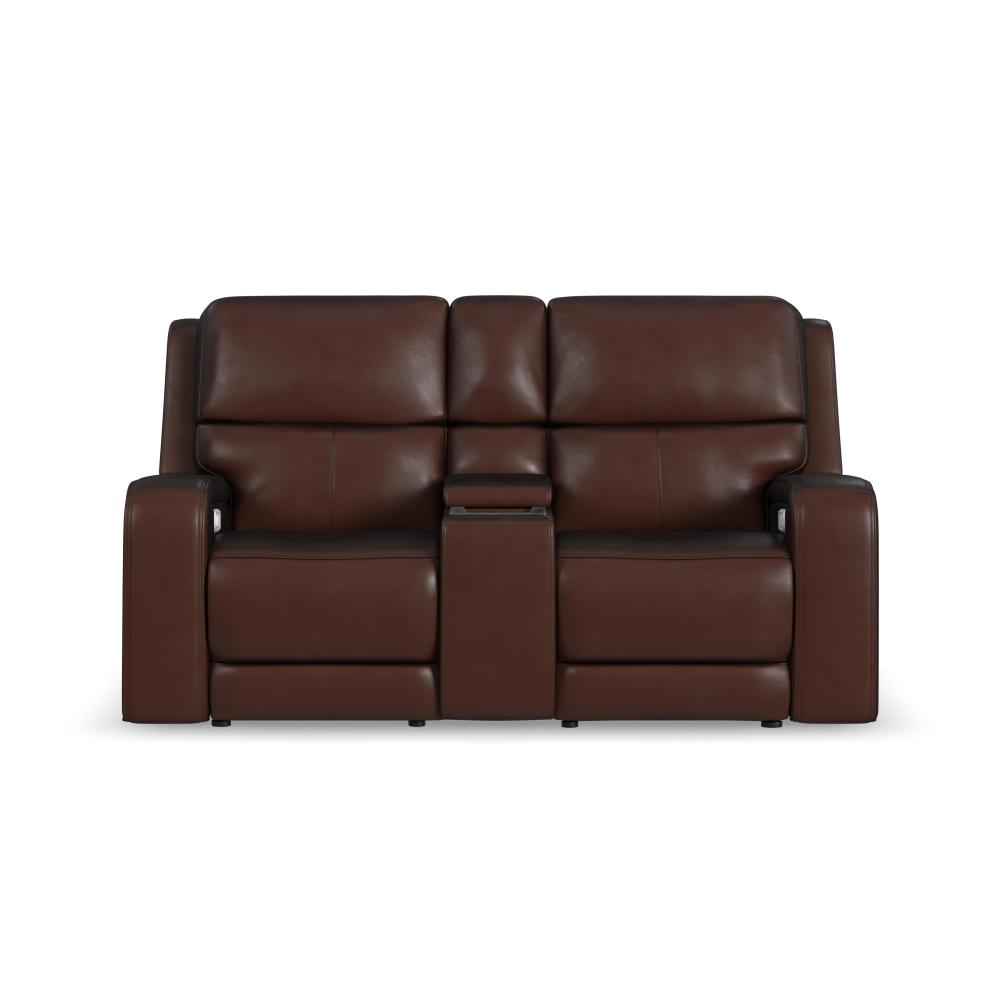 Oasis Power Reclining Loveseat with Console, Power Headrests, Lumbar, Heat & Massage - Brown
