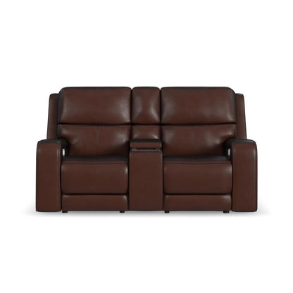 Oasis Power Reclining Loveseat with Console, Power Headrests, Lumbar, Heat & Massage - Brown