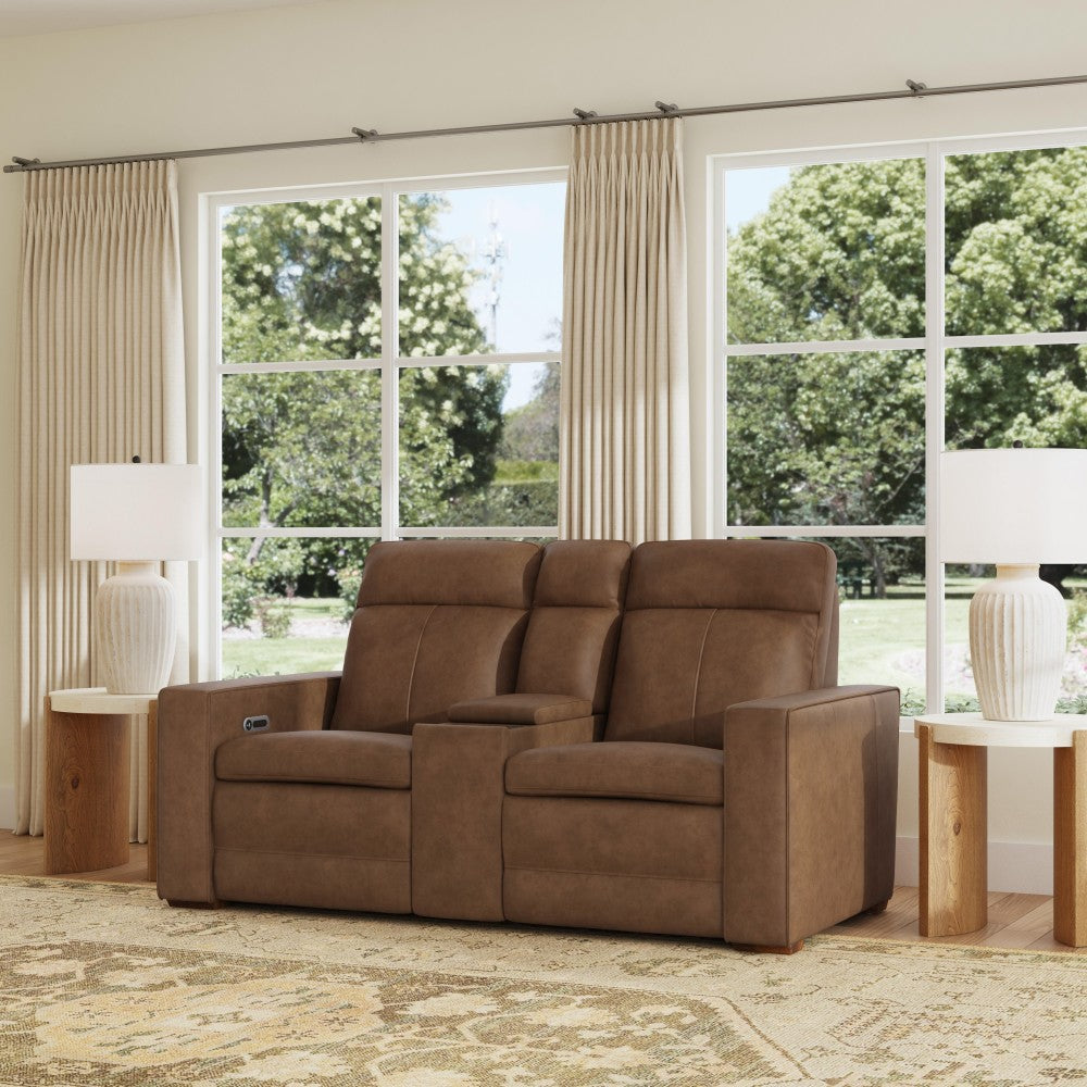 Dutch Power Reclining Loveseat with Console, Power Headrest & Lumbar - Leather 562-80