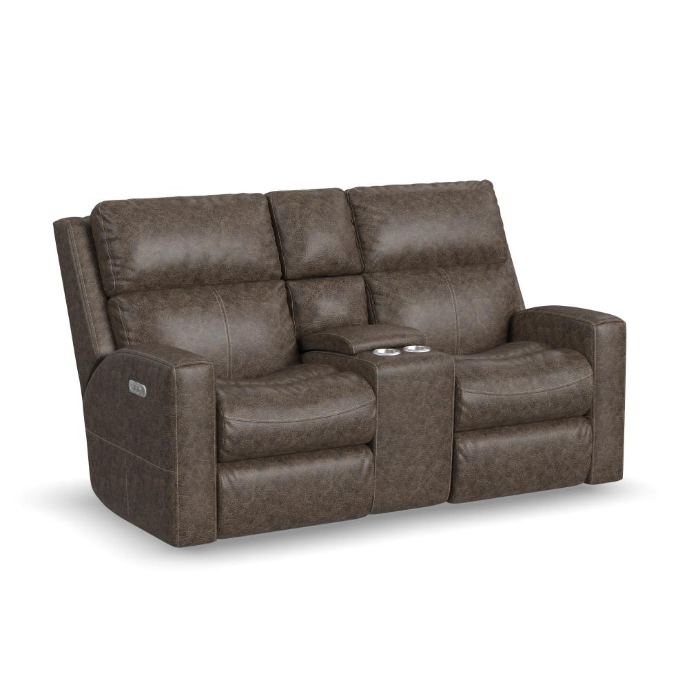 Score Power Reclining Loveseat with Console & Power Headrests & Lumbar - Leather 654-70