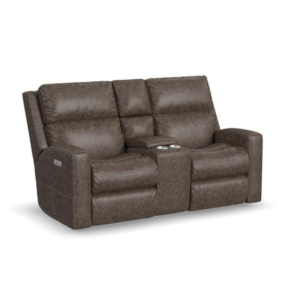 Score Power Reclining Loveseat with Console & Power Headrests & Lumbar - Leather 654-70