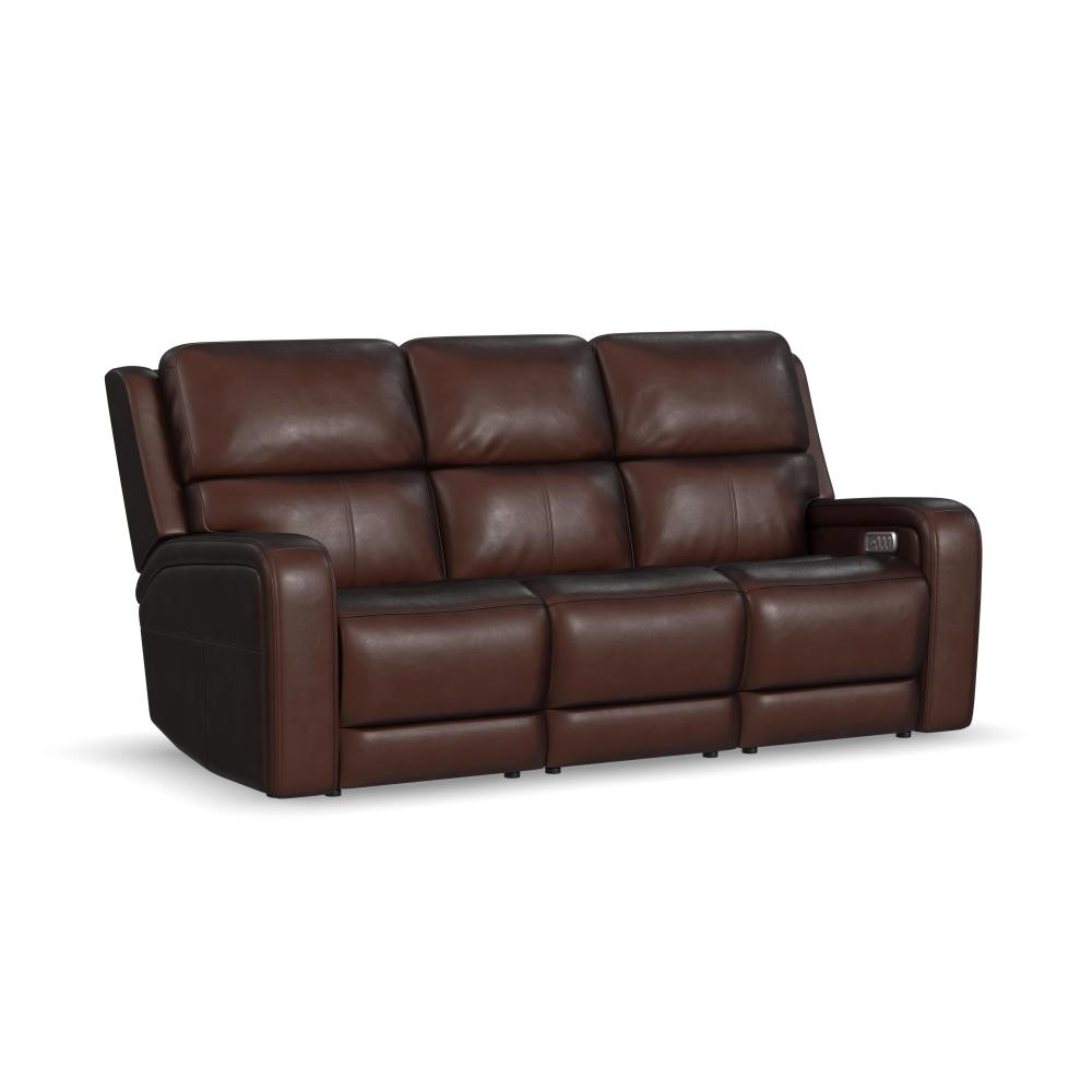 Oasis Power Reclining Sofa with Power Headrests, Lumbar, Heat & Massage - Brown