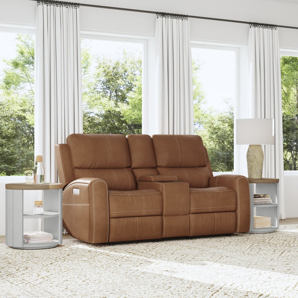 Linden Power Reclining Loveseat with Console & Power Headrests & Lumbar - Leather 946-72