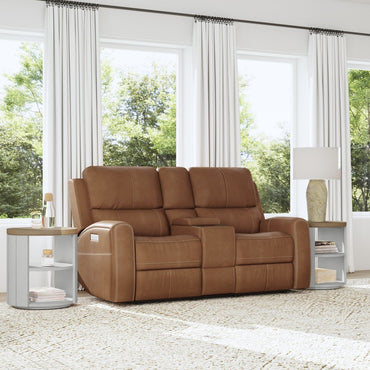 Linden Power Reclining Loveseat with Console & Power Headrests & Lumbar - Leather 946-72