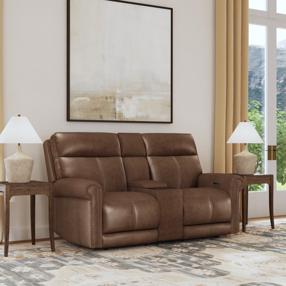 Alexander Power Reclining Loveseat with Console, Power Headrest & Lumbar - Leather 706-71