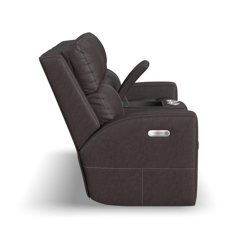 Score Power Reclining Loveseat with Console & Power Headrests & Lumbar - Leather 654-70