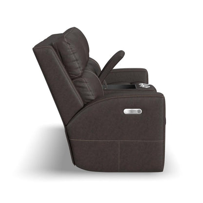 Score Power Reclining Loveseat with Console & Power Headrests & Lumbar - Leather 654-70