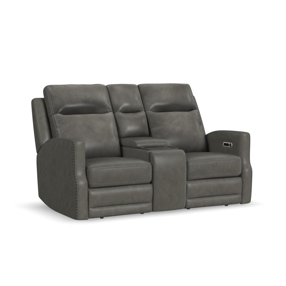 Maxwell Power Reclining Loveseat with Console, Power Headrests and Lumbar - Black