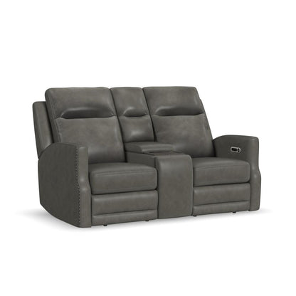 Maxwell Power Reclining Loveseat with Console, Power Headrests and Lumbar - Black