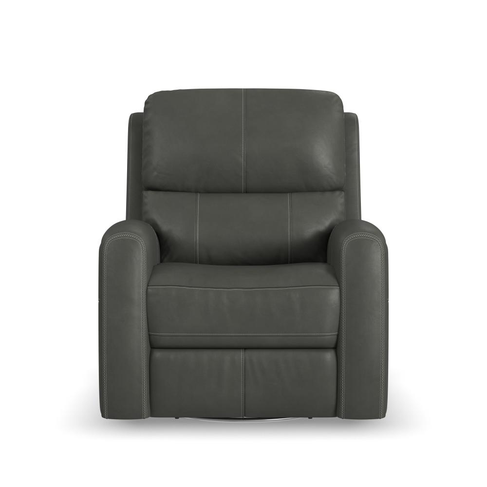 Linden Power Swivel Gliding Recliner with Power Headrest, Lumbar, Heat & Massage - Black