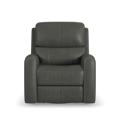 Linden Power Swivel Gliding Recliner with Power Headrest, Lumbar, Heat & Massage - Black