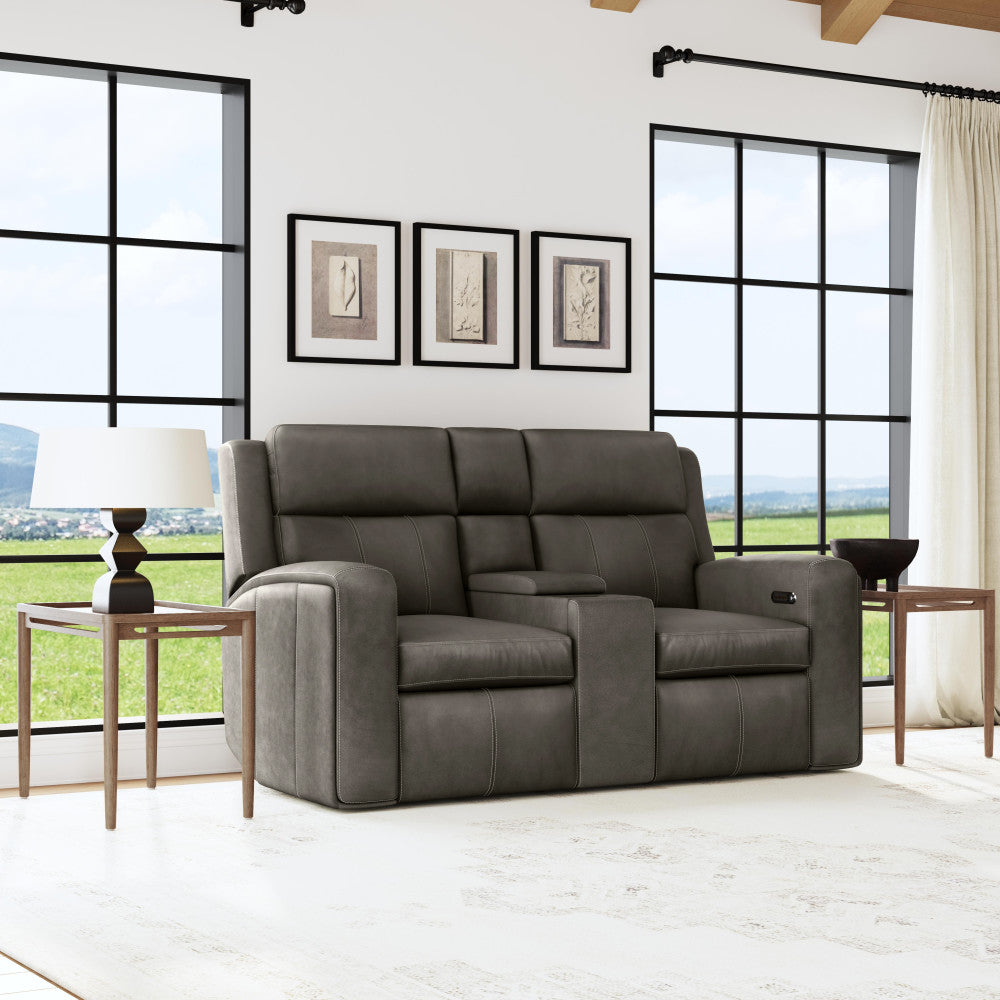 Wyatt Power Reclining Loveseat with Console & Power Headrests & Lumbar - Leather 705-02