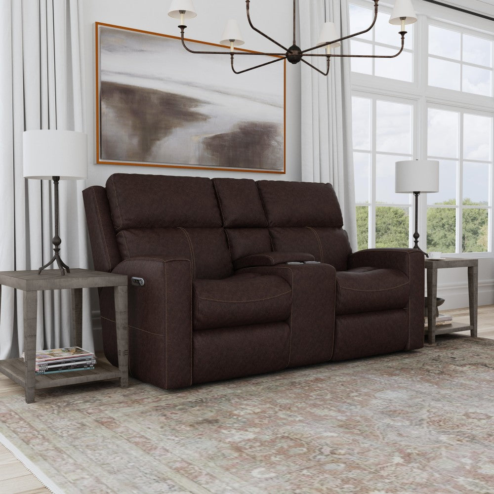 Score Power Reclining Loveseat with Console & Power Headrests & Lumbar - Leather 654-70