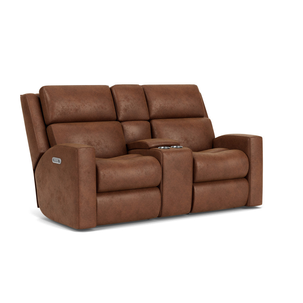 Score Power Reclining Loveseat with Console & Power Headrests & Lumbar - Fabric 300-01