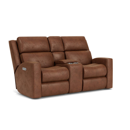 Score Power Reclining Loveseat with Console & Power Headrests & Lumbar - Fabric 300-01