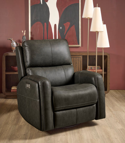 Linden Power Swivel Gliding Recliner with Power Headrest, Lumbar, Heat & Massage - Black
