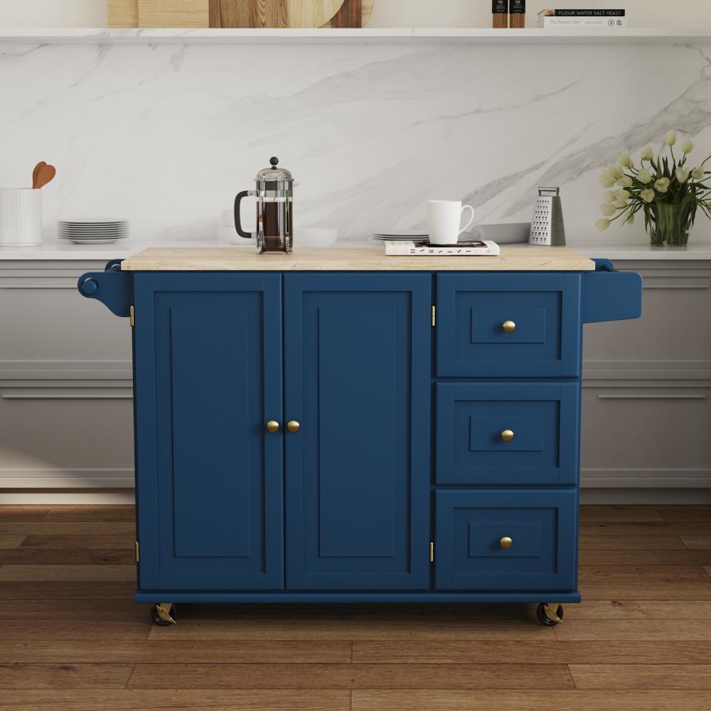 Dolly Madison Drop Leaf Kitchen Cart - Blue