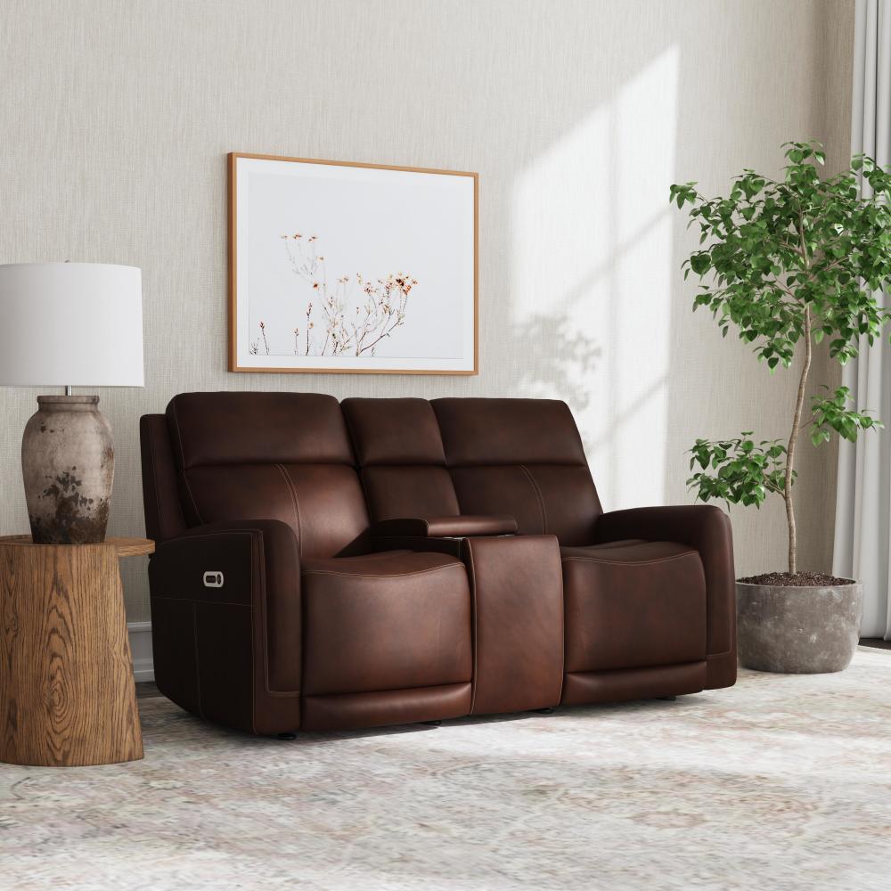 Alister Power Gliding Loveseat with Console, Power Headrests & Lumbar - Leather 946-71