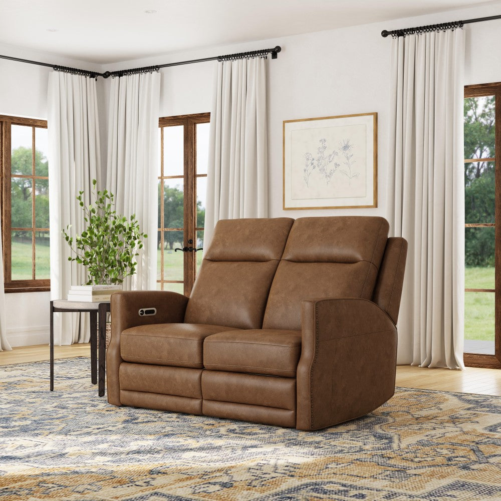 Maxwell Power Reclining Loveseat with Power Headrests and Lumbar - Brown